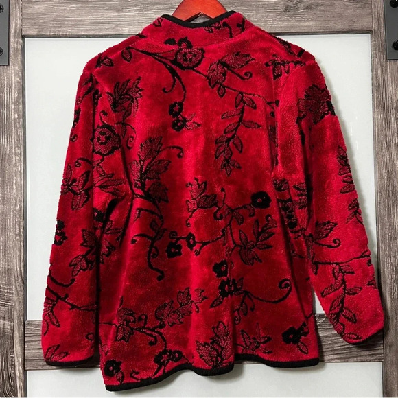 Vintage Tally-Ho Deep Red Floral Leaves Jacket Kimono Style Button Down Small - Picture 5 of 9